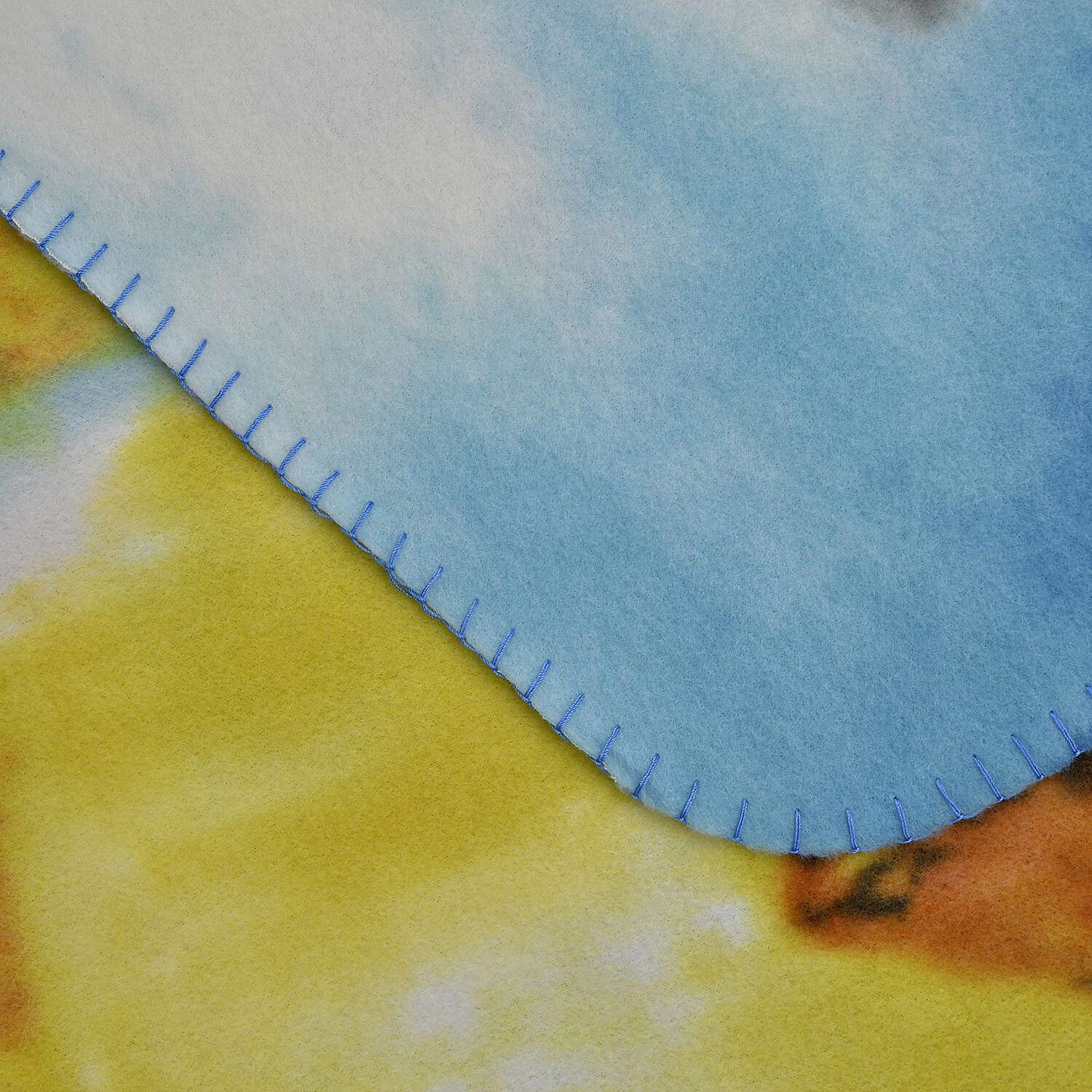 Snow Man with Lantern Pattern Christmas Blanket (Size 170x130 Cm) - Blue, Yellow and Brown