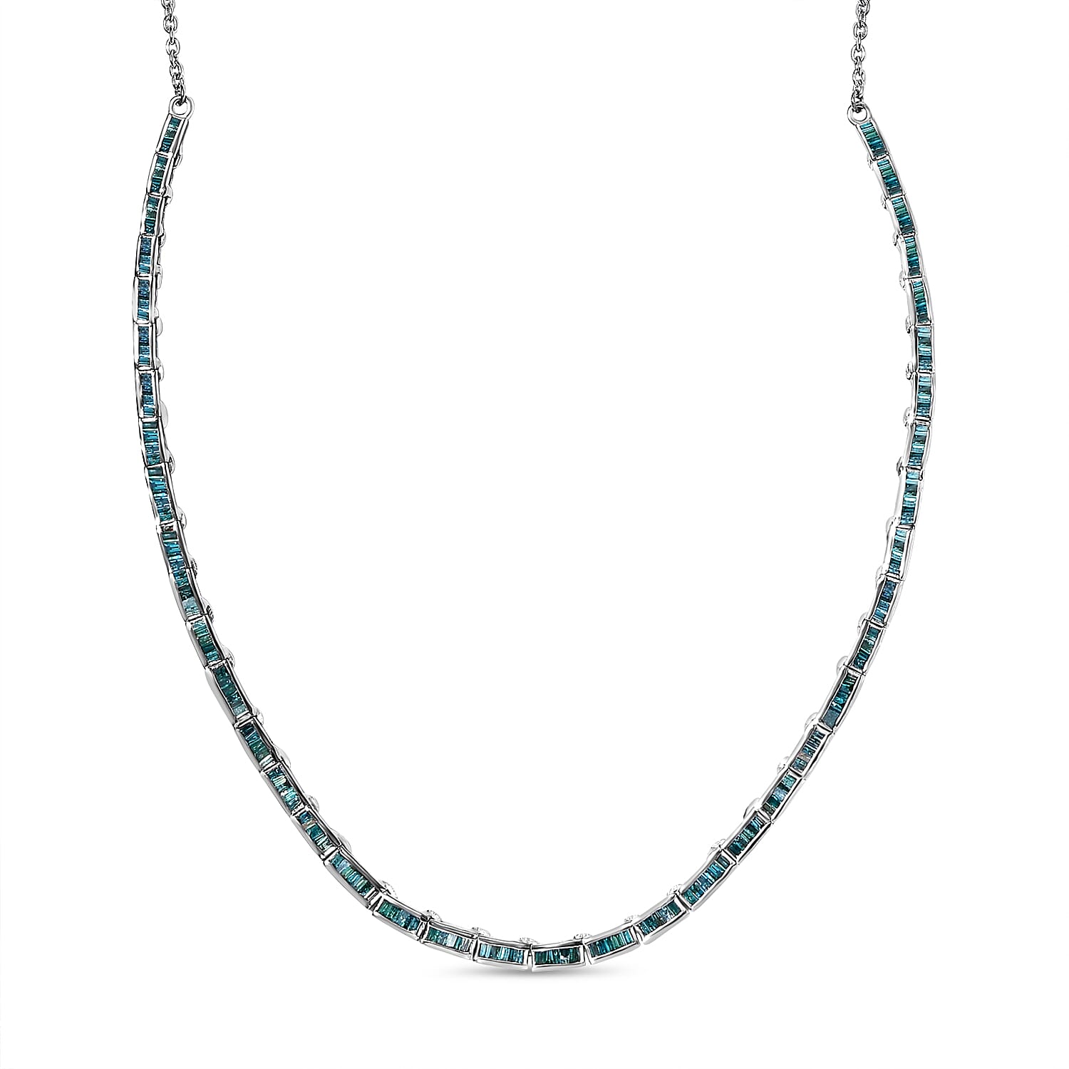 Blue Diamond Cluster Necklace (Size - 18 with 2 Inch Ext.) in Platinum Overlay Sterling Silver 3.00 Ct, Silver Wt. 10.74 Gms