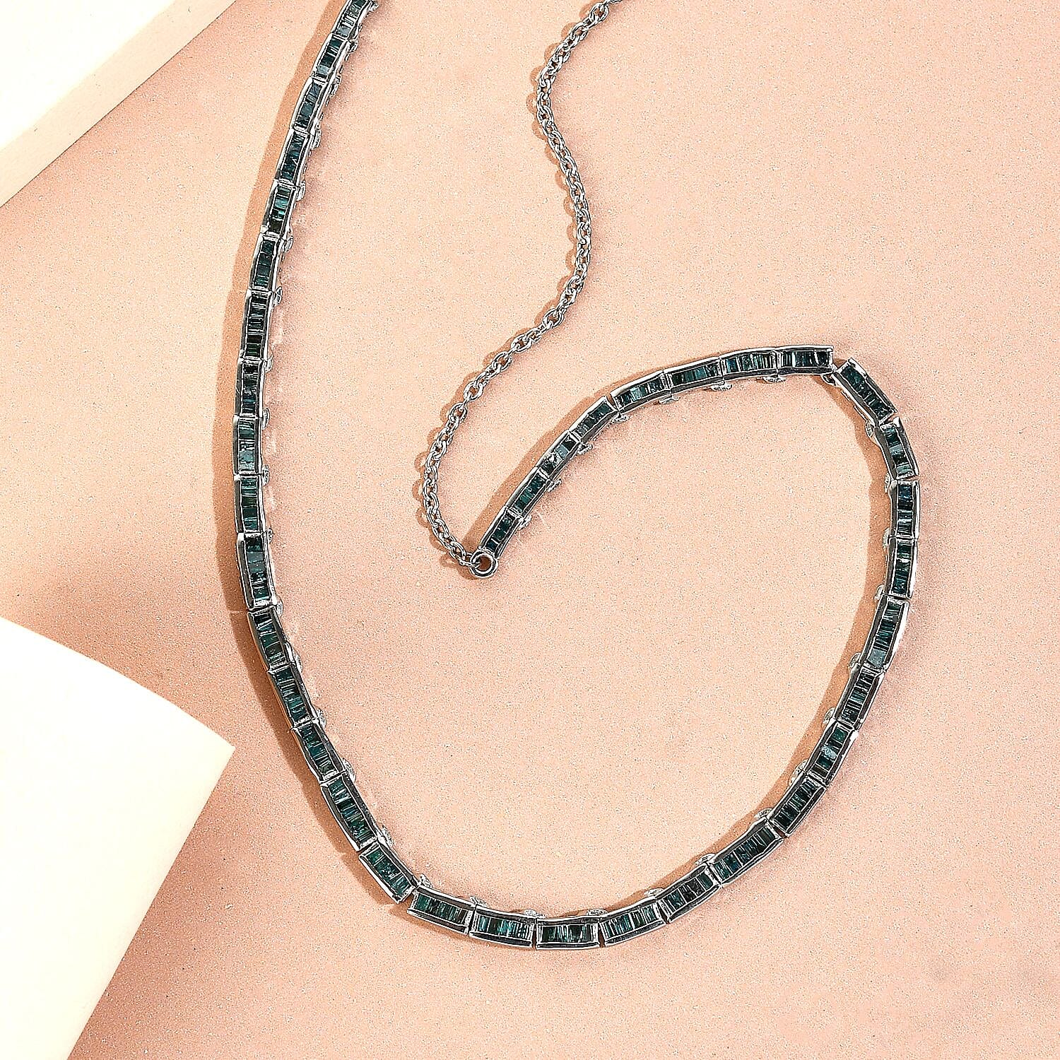 Blue Diamond Cluster Necklace (Size - 18 with 2 Inch Ext.) in Platinum Overlay Sterling Silver 3.00 Ct, Silver Wt. 10.74 Gms