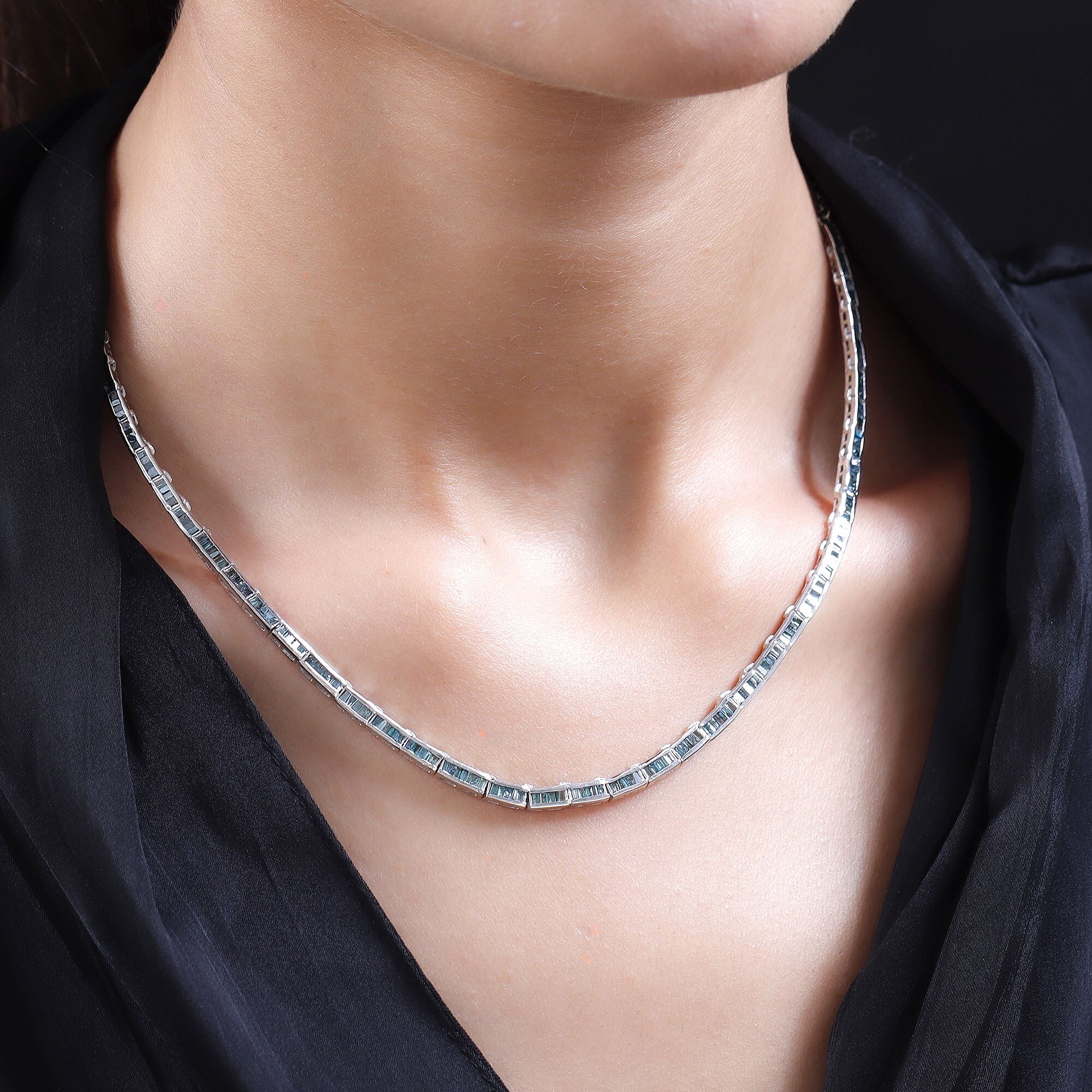 Blue Diamond Cluster Necklace (Size - 18 with 2 Inch Ext.) in Platinum Overlay Sterling Silver 3.00 Ct, Silver Wt. 10.74 Gms