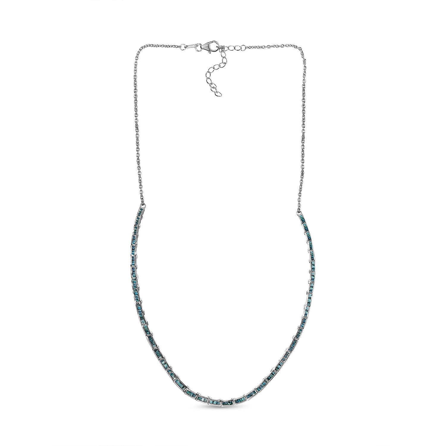 Blue Diamond Cluster Necklace (Size - 18 with 2 Inch Ext.) in Platinum Overlay Sterling Silver 3.00 Ct, Silver Wt. 10.74 Gms