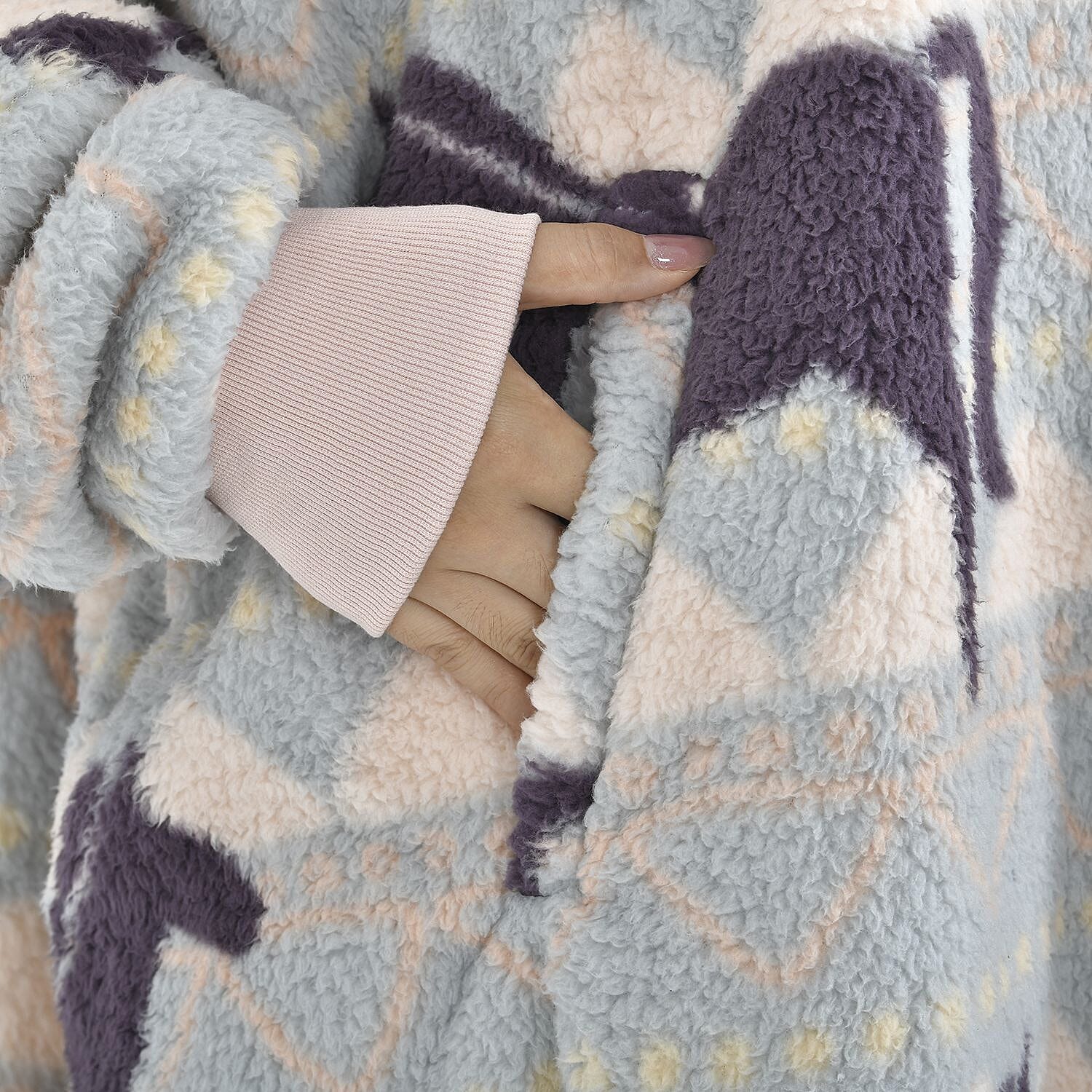 TJC Horse Pattern Single Layer Sherpa Hoodie (Size 194x98 Cm) - Blue