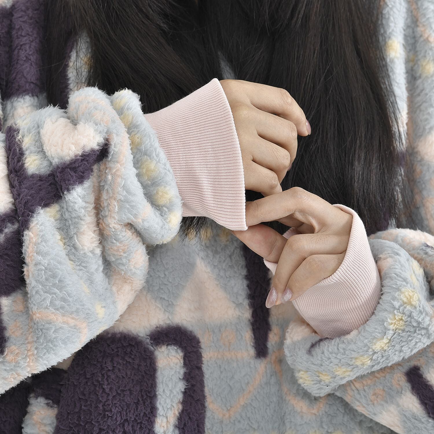 TJC Horse Pattern Single Layer Sherpa Hoodie (Size 194x98 Cm) - Blue