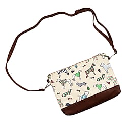 100% Cotton Canvas Dog & Bone Pattern Mini Crossbody Bag (Size 24x17x4 Cm) - Beige