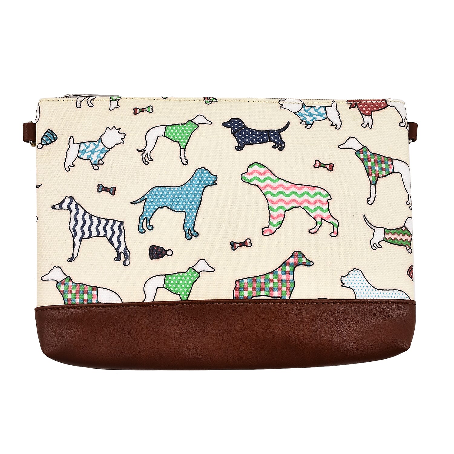 100% Cotton Canvas Dog & Bone Pattern Mini Crossbody Bag (Size 24x17x4 Cm) - Beige