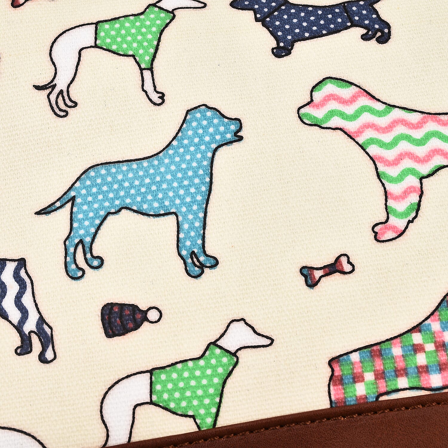 100% Cotton Canvas Dog & Bone Pattern Mini Crossbody Bag (Size 24x17x4 Cm) - Beige