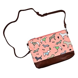100% Cotton Canvas Dog & Bone Pattern Mini Crossbody Bag (Size 24x17x4 Cm) - Dark Pink