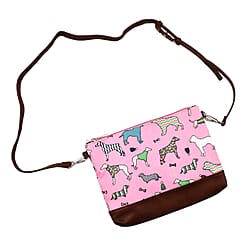 100% Cotton Canvas Dog & Bone Pattern Mini Crossbody Bag (Size 24x17x4 Cm) - Light Pink