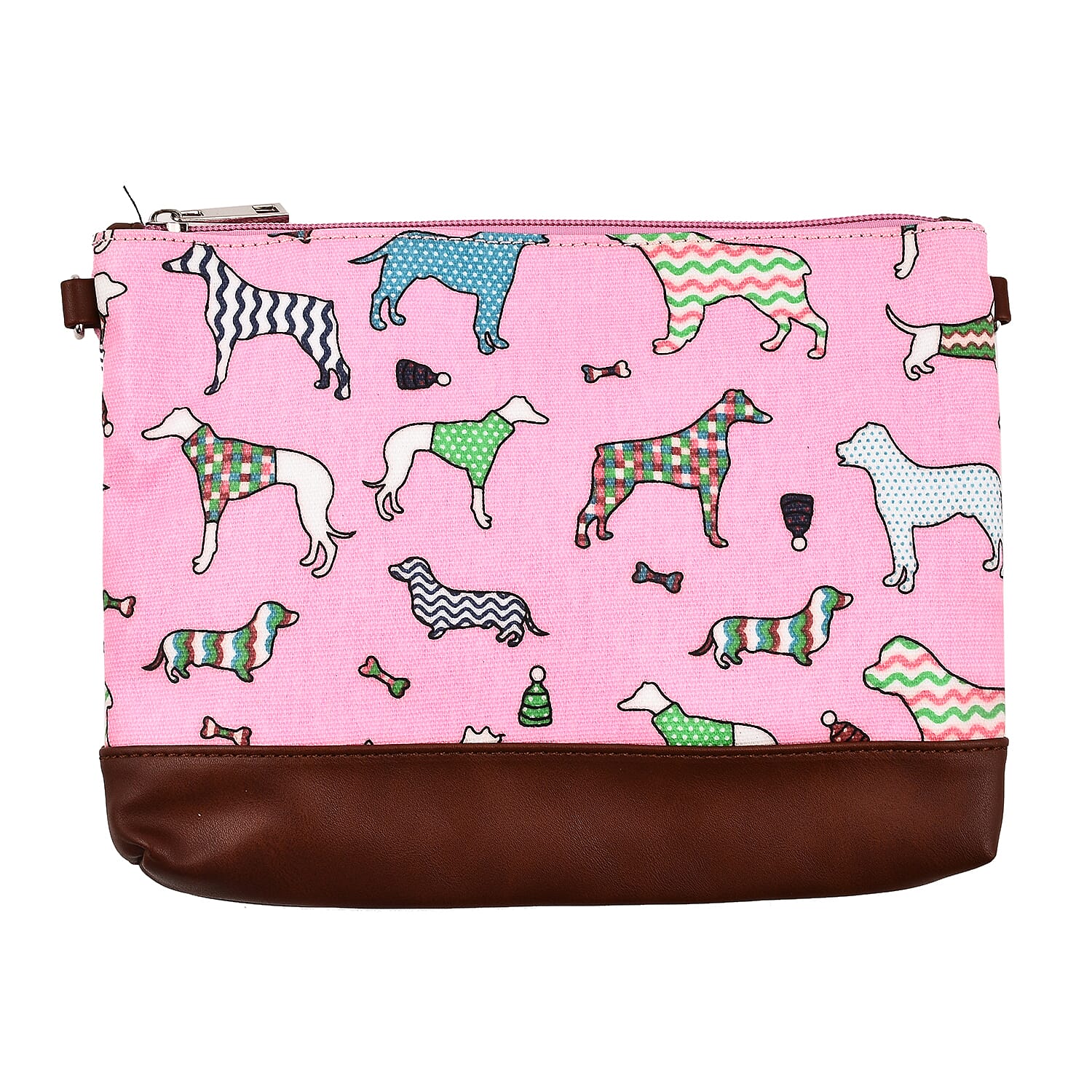 100% Cotton Canvas Dog & Bone Pattern Mini Crossbody Bag (Size 24x17x4 Cm) - Light Pink