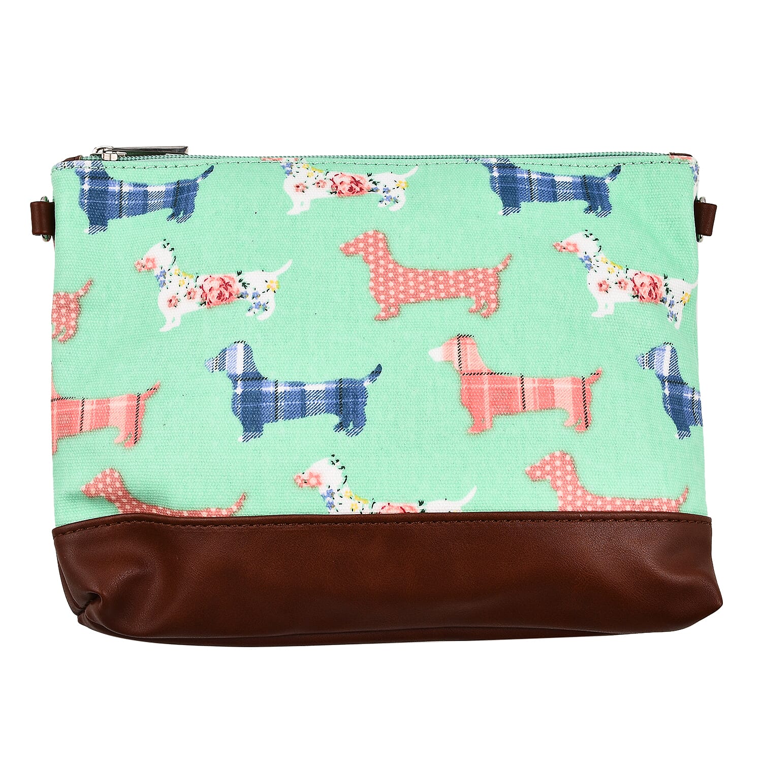 100% Cotton Canvas Dog Pattern Mini Crossbody Bag (Size 24x17x4 Cm) - Green