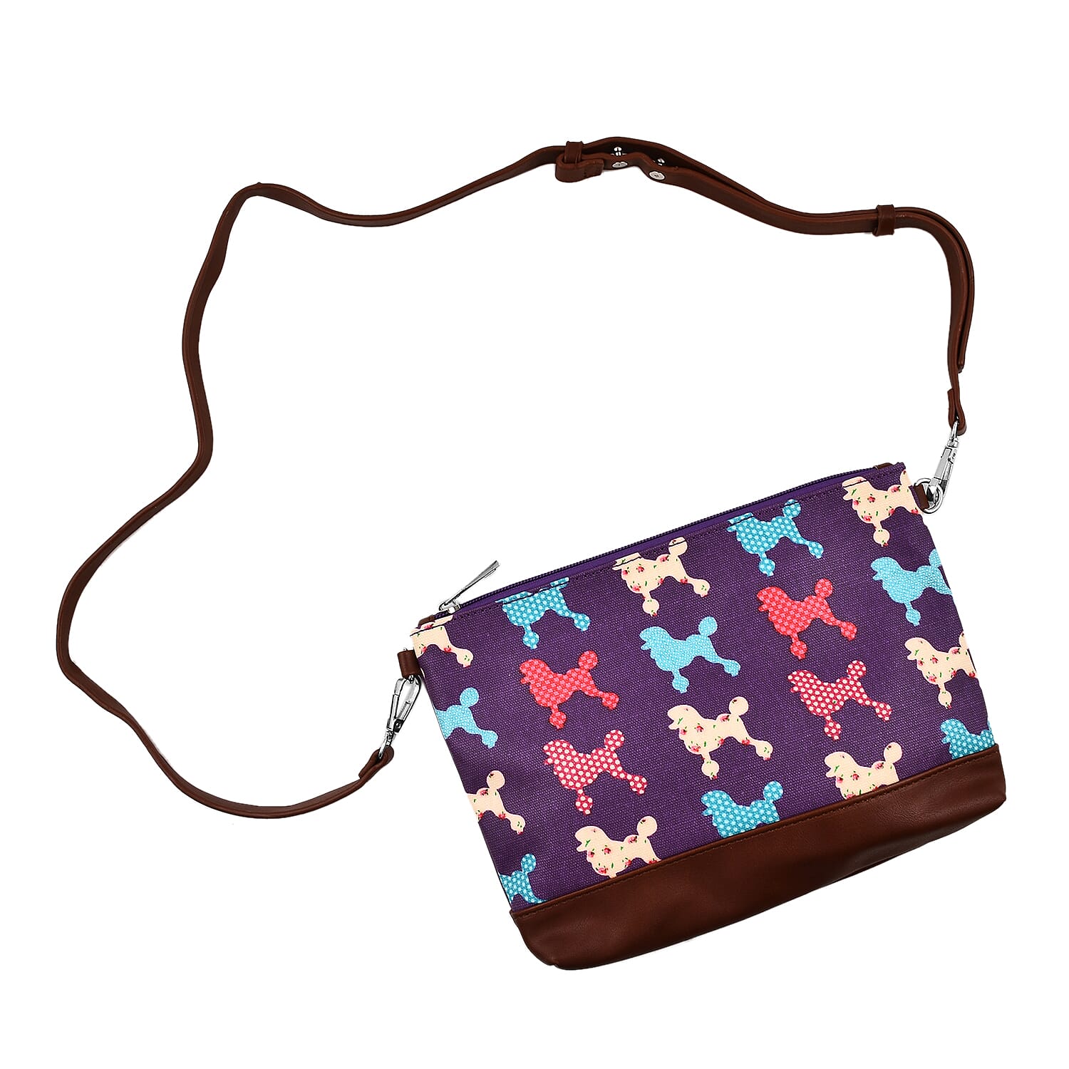 100% Cotton Canvas Dog Pattern Mini Crossbody Bag (Size 24x17x4 Cm) - Purple