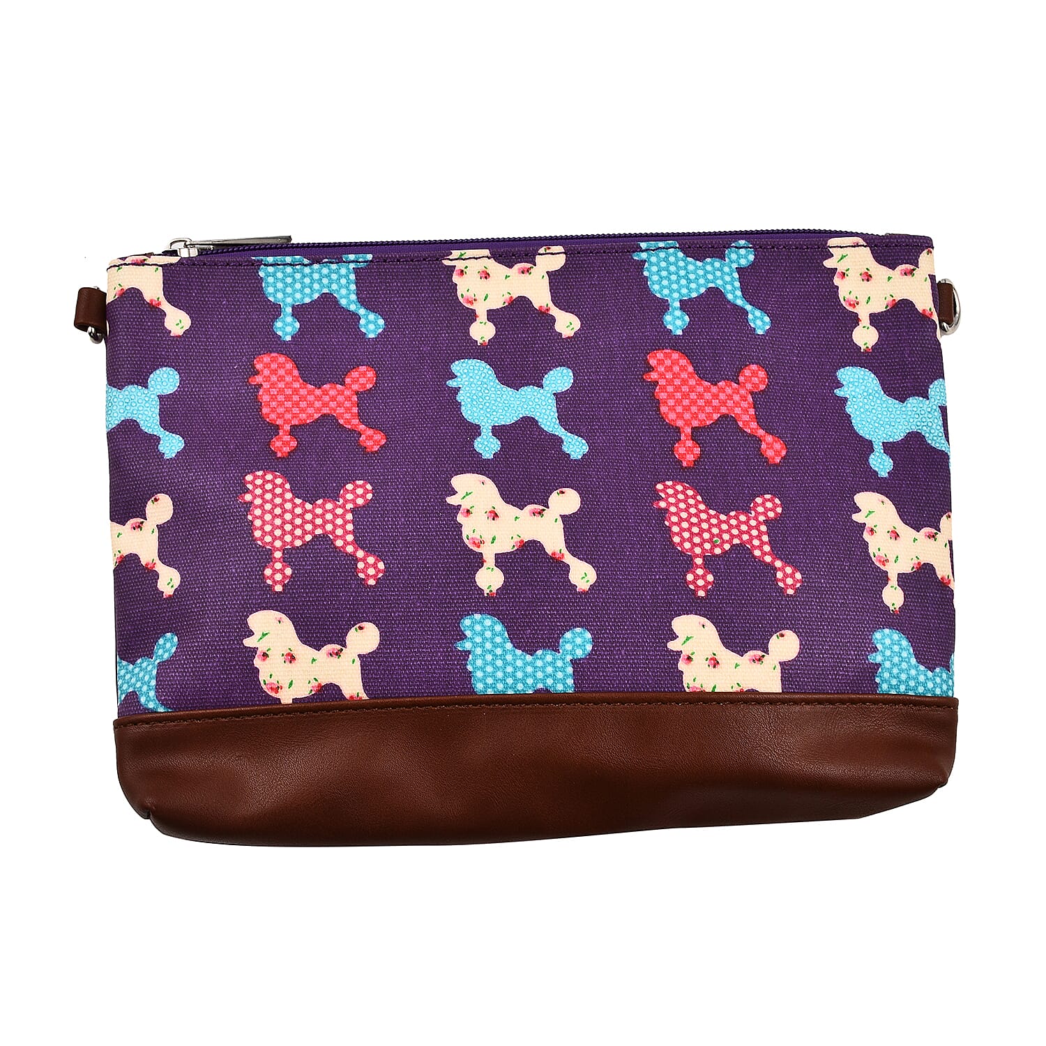 100% Cotton Canvas Dog Pattern Mini Crossbody Bag (Size 24x17x4 Cm) - Purple