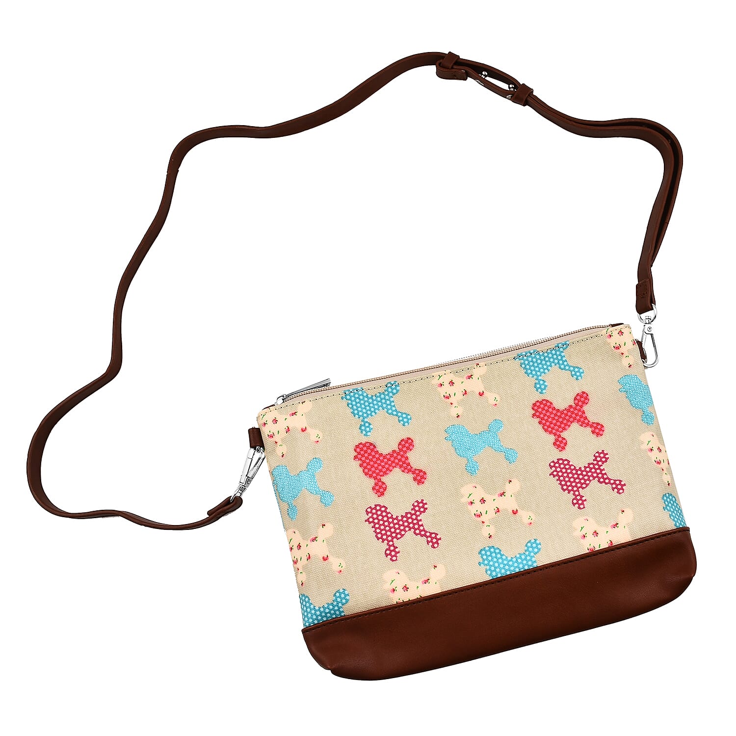 100% Cotton Canvas Dog Pattern Mini Crossbody Bag (Size 24x17x4 Cm) - Beige