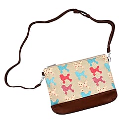 100% Cotton Canvas Dog Pattern Mini Crossbody Bag (Size 24x17x4 Cm) - Beige