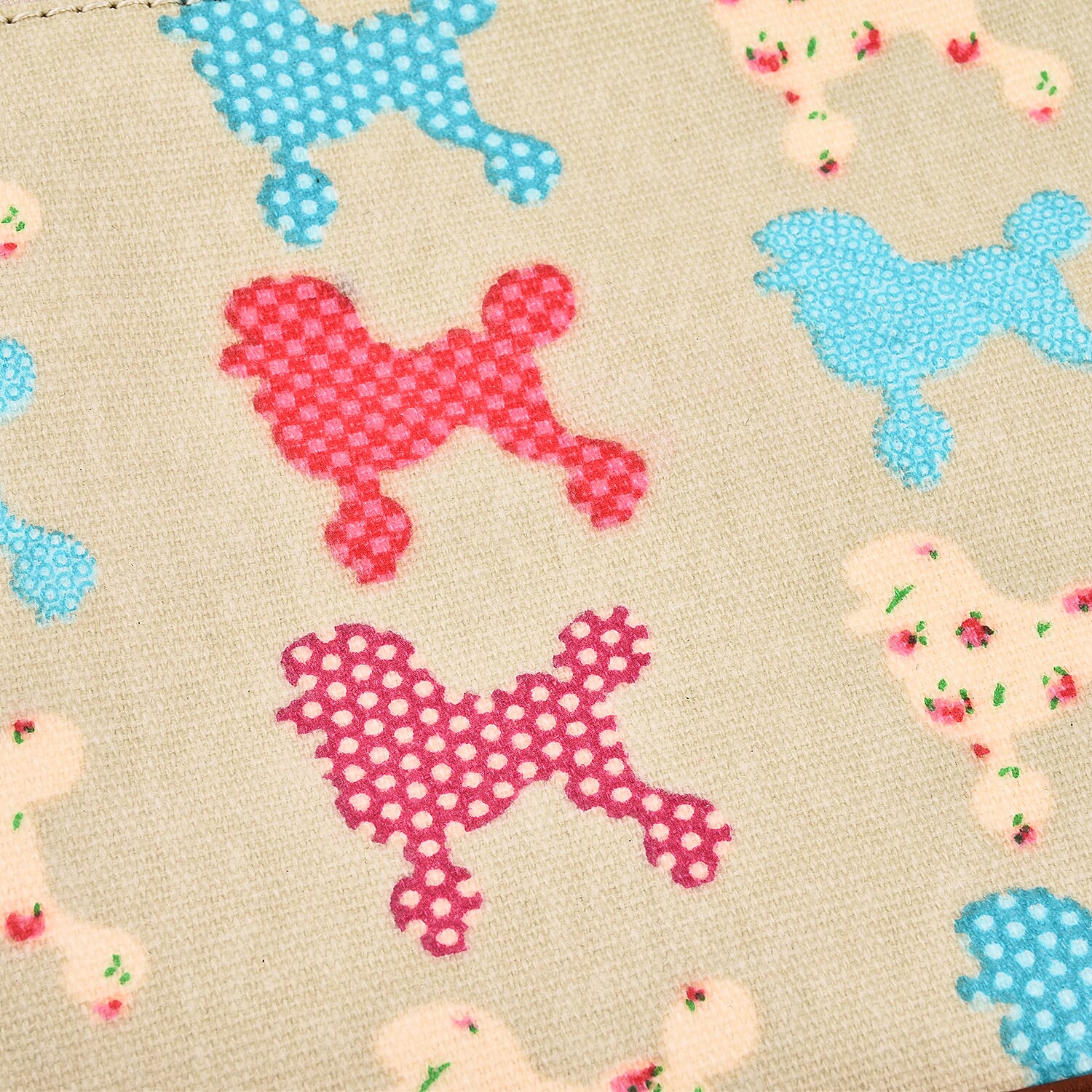 100% Cotton Canvas Dog Pattern Mini Crossbody Bag (Size 24x17x4 Cm) - Beige