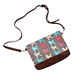 100% Cotton Canvas Dog Pattern Mini Crossbody Bag (Size 24x17x4 Cm) - Grey