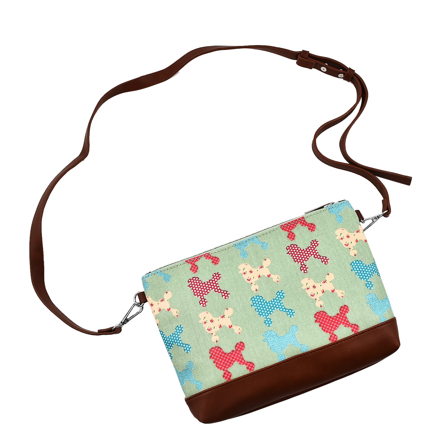 100% Cotton Canvas Dog Pattern Mini Crossbody Bag (Size 24x17x4 Cm) - Green