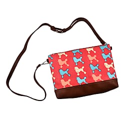 100% Cotton Canvas Dog Pattern Mini Crossbody Bag (Size 24x17x4 Cm) - Fuchsia