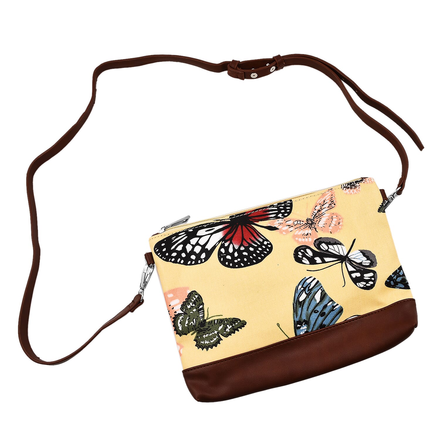 100% Cotton Canvas Butterfly Pattern Mini Crossbody Bag (Size 24x17x4 Cm) - Yellow