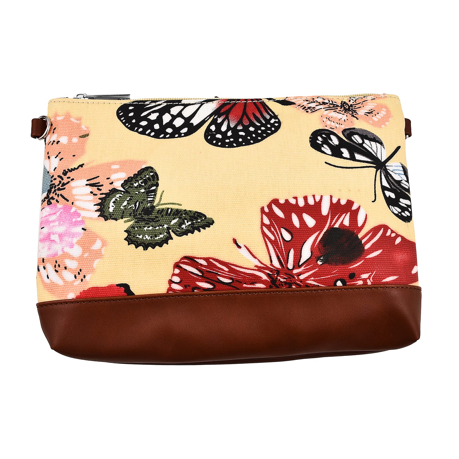 100% Cotton Canvas Butterfly Pattern Mini Crossbody Bag (Size 24x17x4 Cm) - Yellow