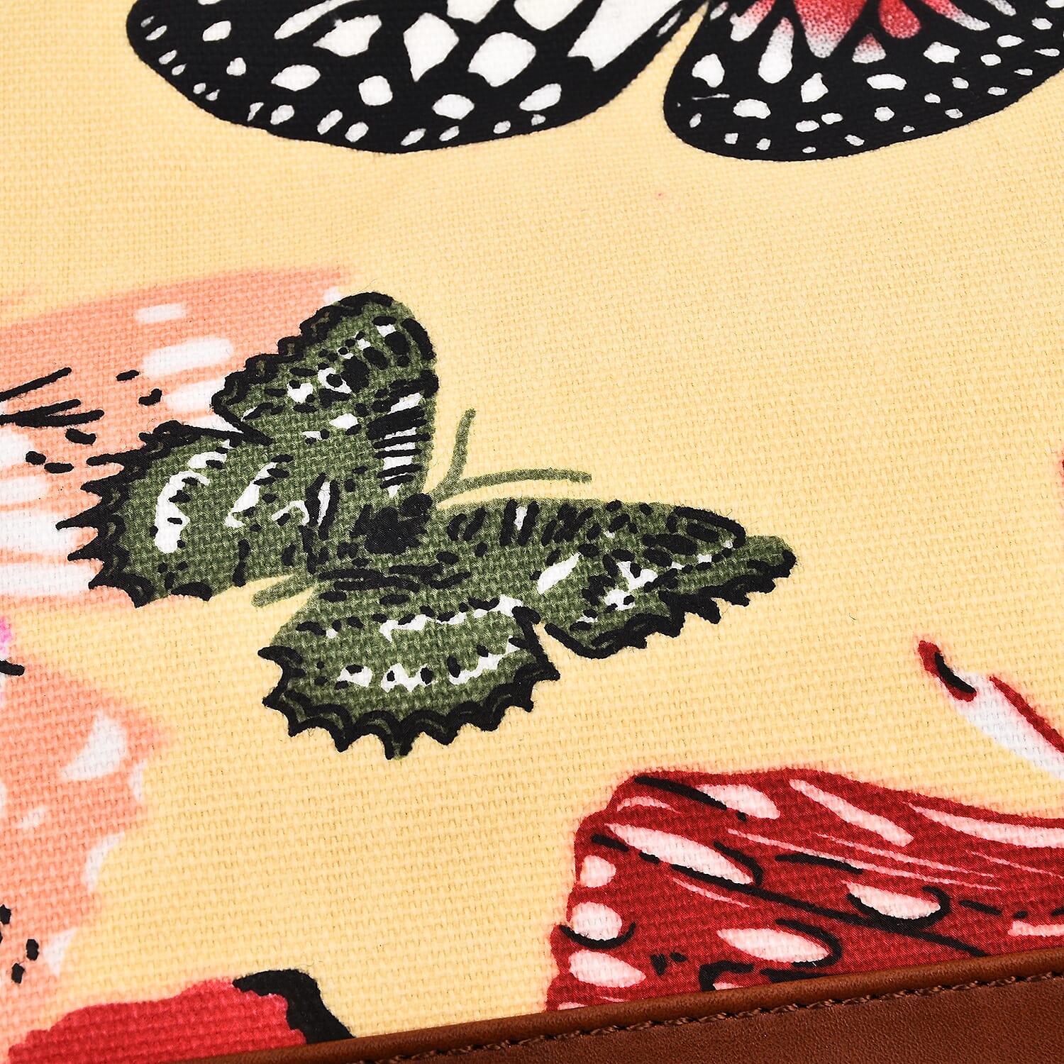 100% Cotton Canvas Butterfly Pattern Mini Crossbody Bag (Size 24x17x4 Cm) - Yellow