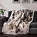 Cotton Slub Digital Printed Throw Blanket with Frill - Ivory & Black