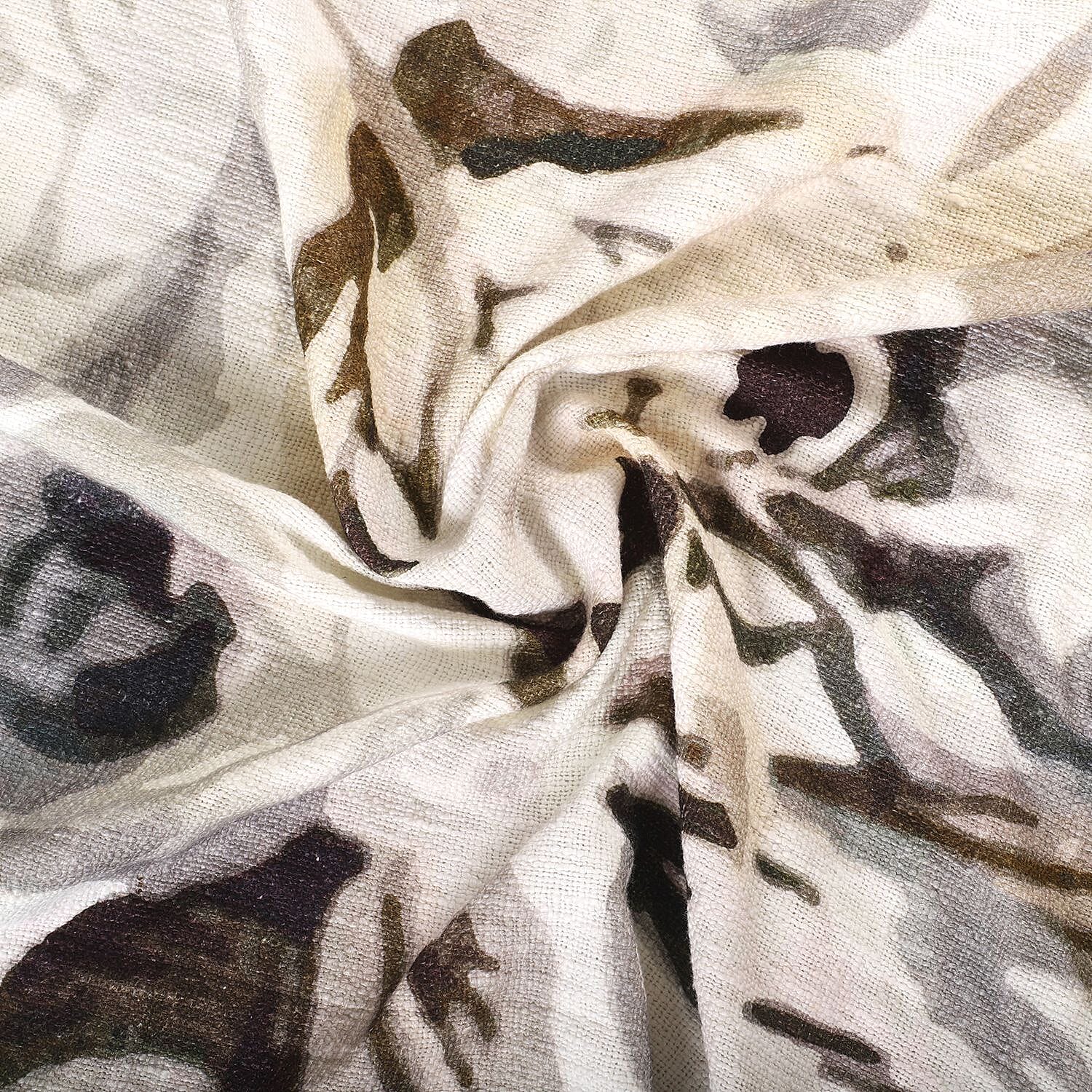 100% Cotton Slub Digital Printed Throw Blanket with Frill (Size 180x130 Cm) - Ivory & Black