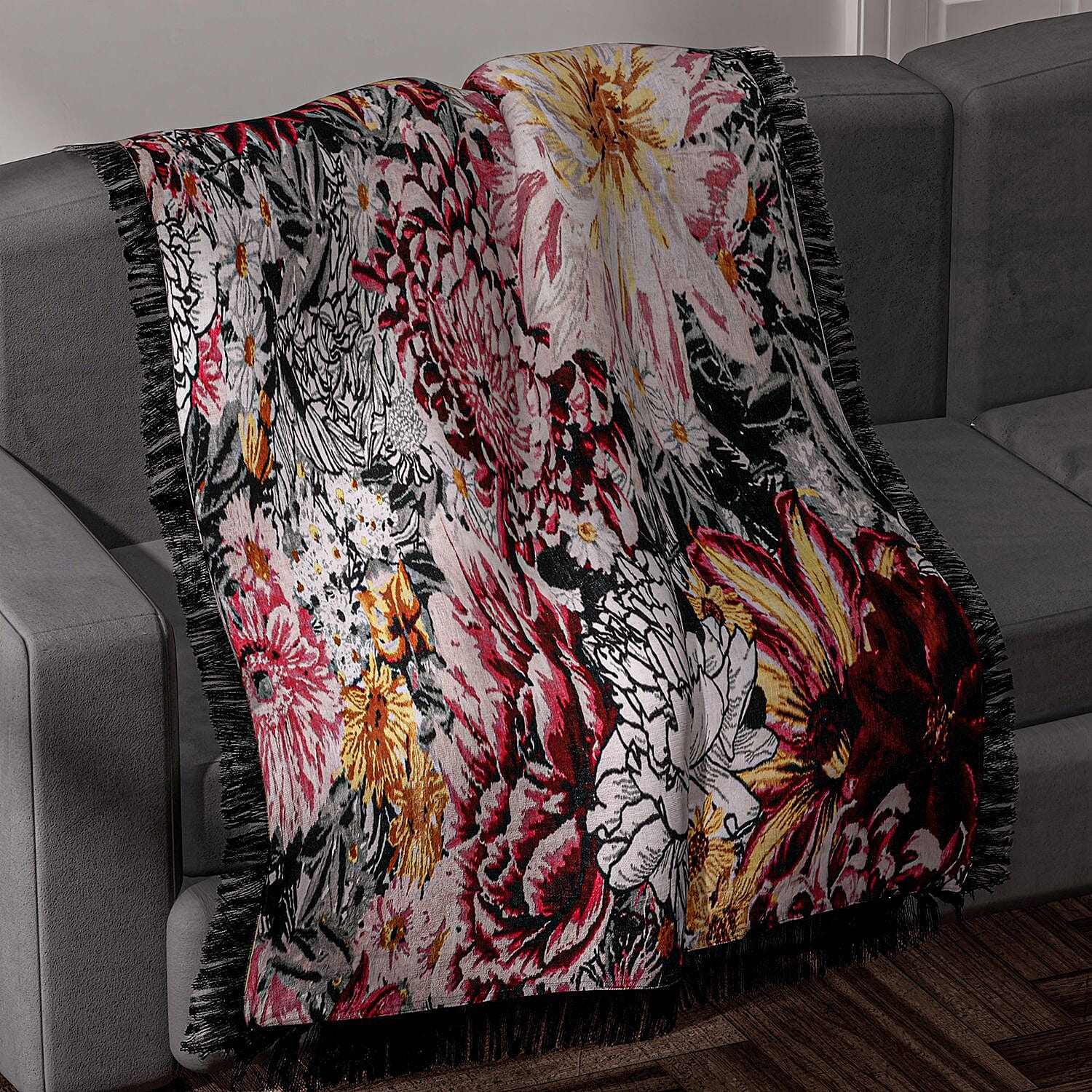 Luxurious 100% Cotton Slub Throw Blanket with Frill (Size 180x130 Cm) - Multi