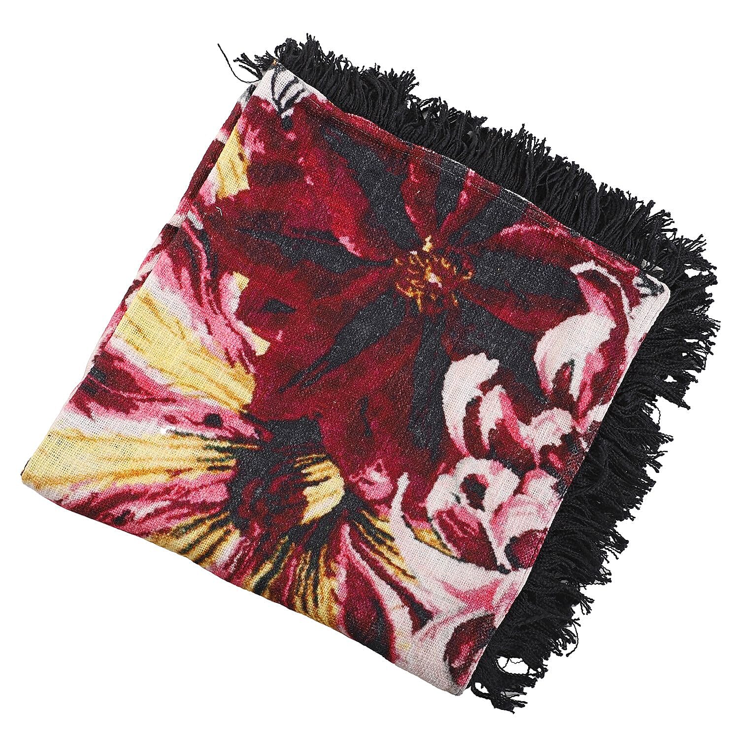 Luxurious 100% Cotton Slub Throw Blanket with Frill (Size 180x130 Cm) - Multi