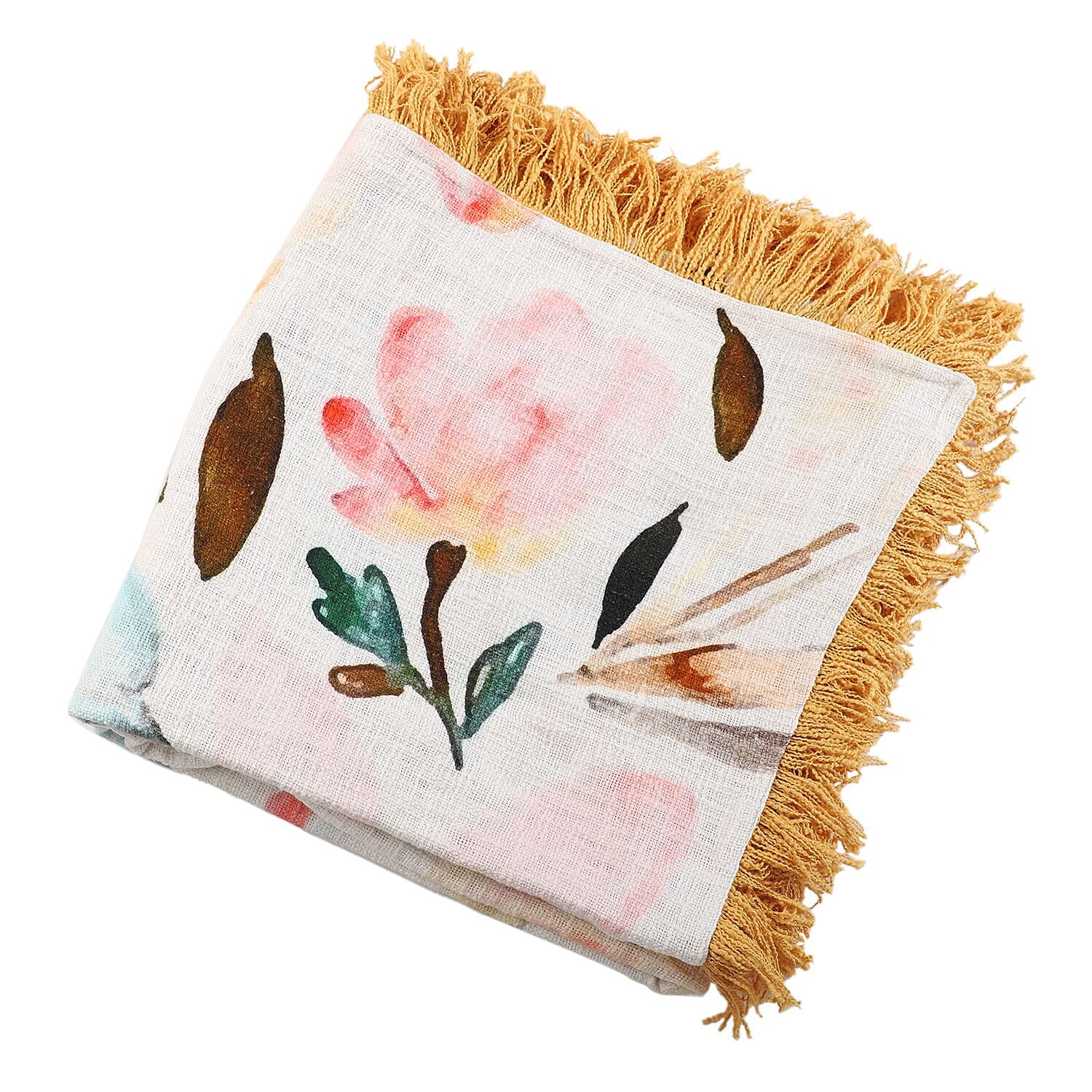 Luxurious 100% Cotton Slub Throw Blanket with Frill (Size 180x130 Cm) - White