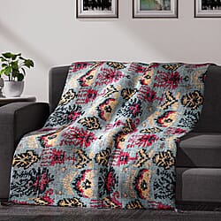  Cotton Slub Digital Printed Throw Blanket with Frill - Grey