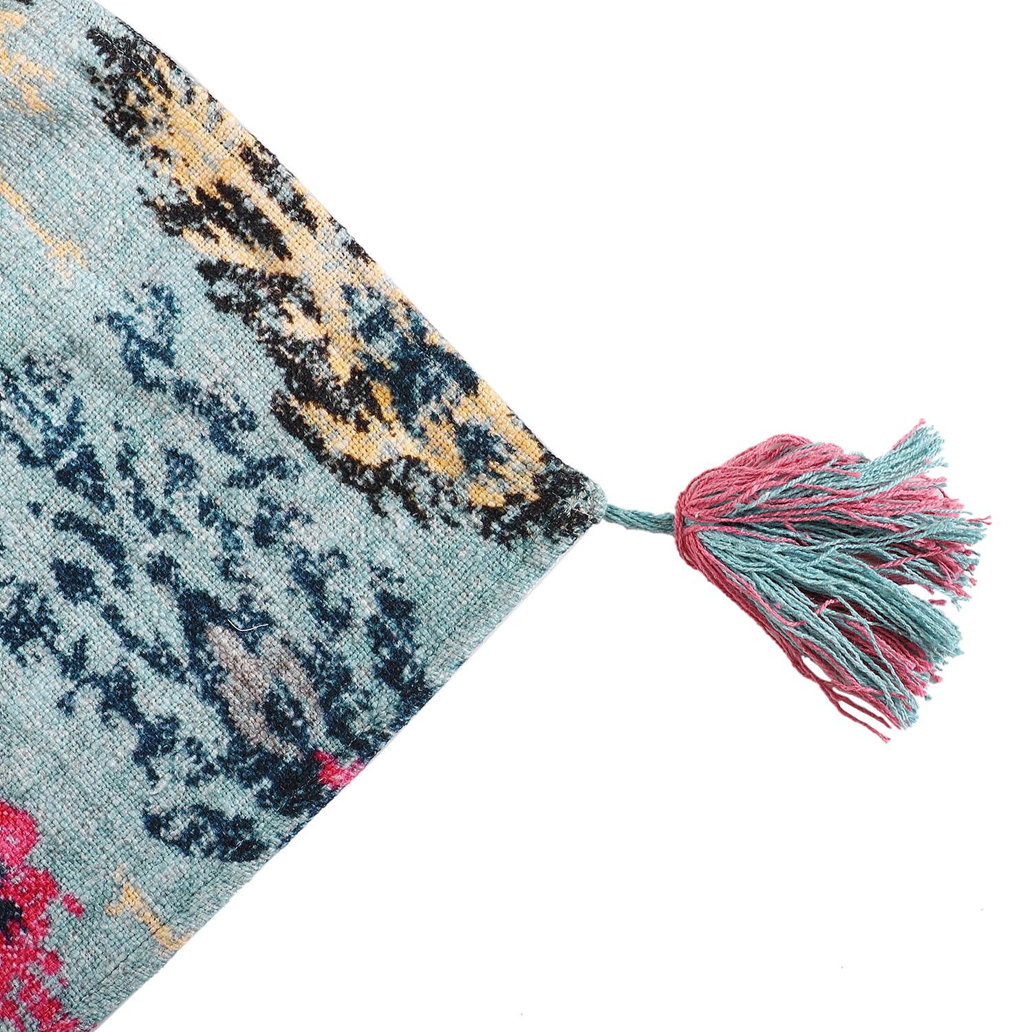 Cotton Slub Digital Printed Throw Blanket with Tassels (Size 180x130 cm) - Grey