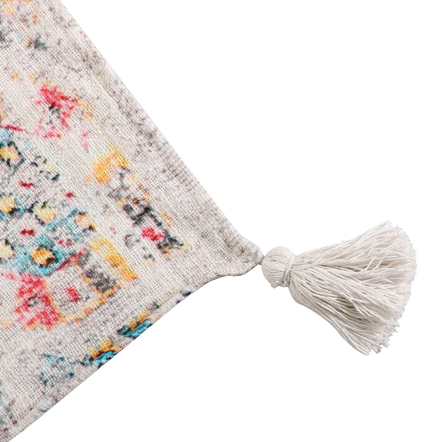 Cotton Slub Digital Printed Throw Blanket with Tassels (Size 180x130 cm) - Ivory