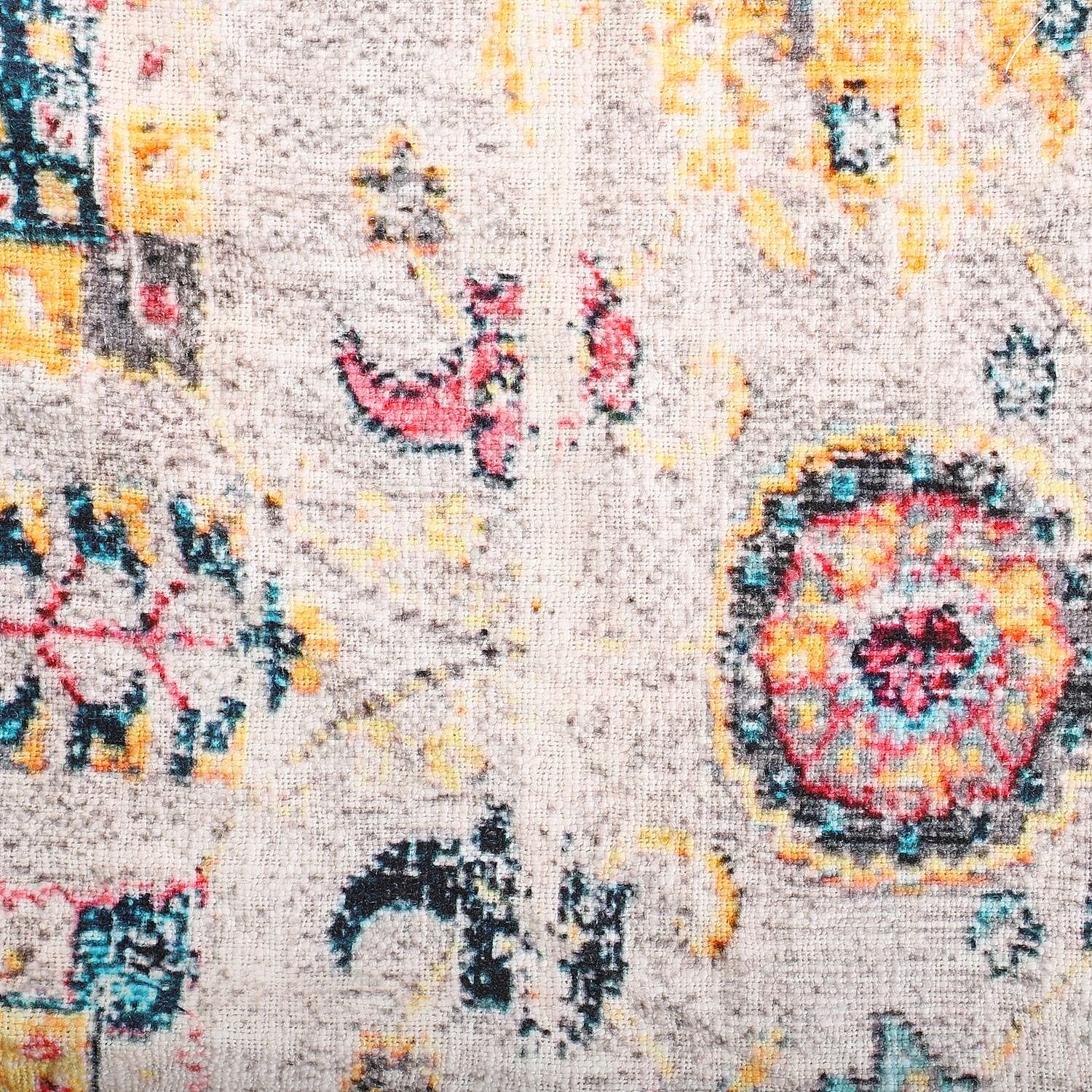 Cotton Slub Digital Printed Throw Blanket with Tassels (Size 180x130 cm) - Ivory