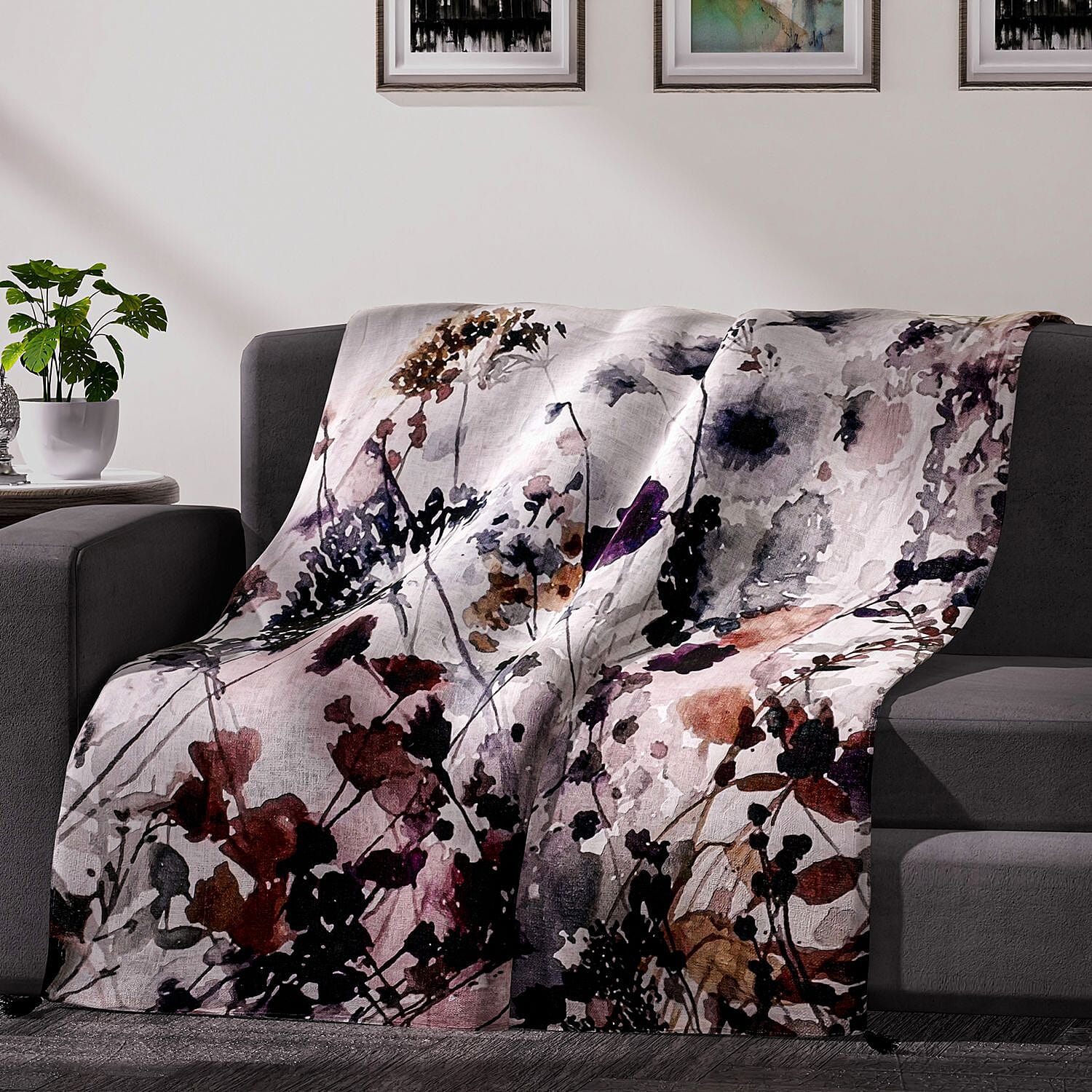 Luxurious 100% Cotton Slub Throw Blanket with Frill (Size 180x130 Cm) - Purple