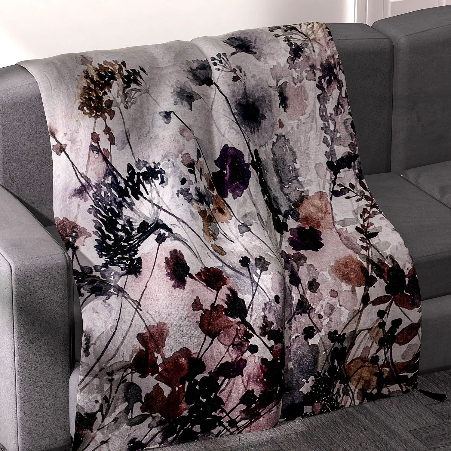 Luxurious 100% Cotton Slub Throw Blanket with Frill (Size 180x130 Cm) - Purple