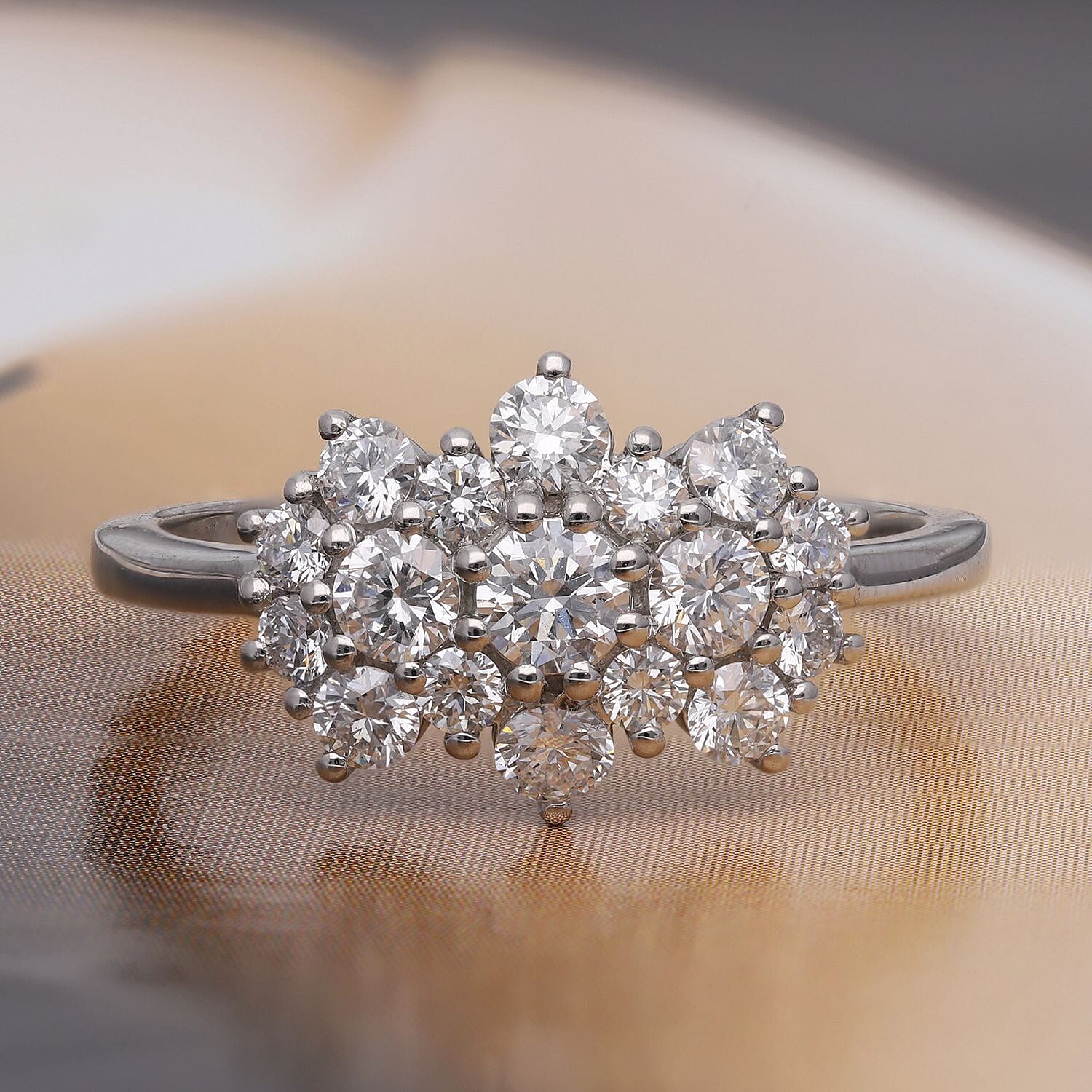 Moissanite Boat Ring in Rhodium Overlay Sterling Silver