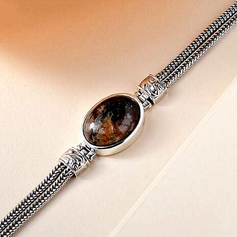Royal Bali Collection- Willemite Fancy Bracelet (Size - 7.5) in Platinum Overlay Sterling Silver 17.63 ct