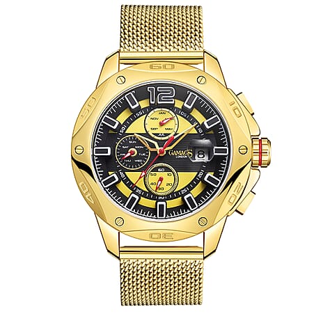 GAMAGES OF LONDON Centurion Automatic Movement Yellow Dial Water Resistant Watch with Yellow Gold Colour Mesh Bracelet