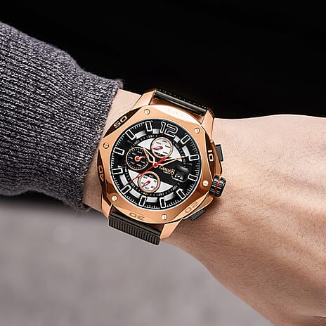 GAMAGES OF LONDON Centurion Automatic Movement White Dial Water Resistant Watch with Black Colour Mesh Bracelet