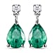 9K White Gold  AA  Zambian Emerald ,White Diamond Dangling Earring (With Push Back)