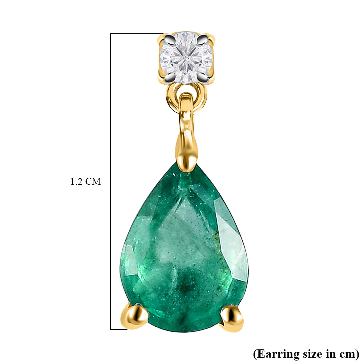 9K Yellow Gold AA  Zambian Emerald ,White Diamond  Dangling Earring With Push Back)