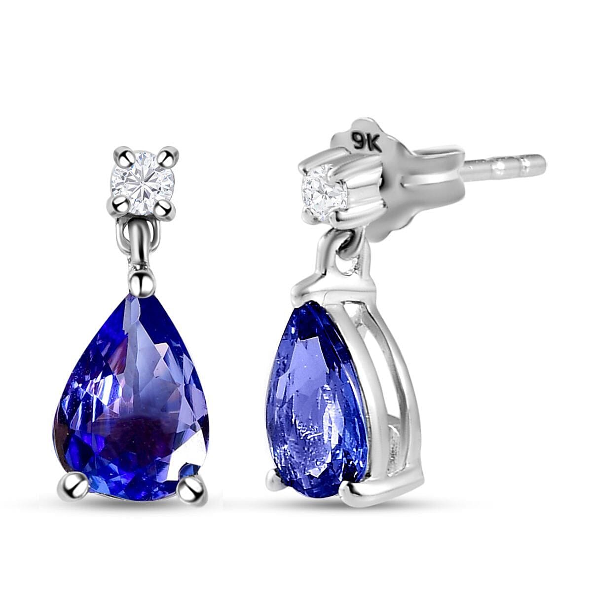 9K White Gold Tanzanite and Diamond (GH) Dangle Earrings 1.29 Ct
