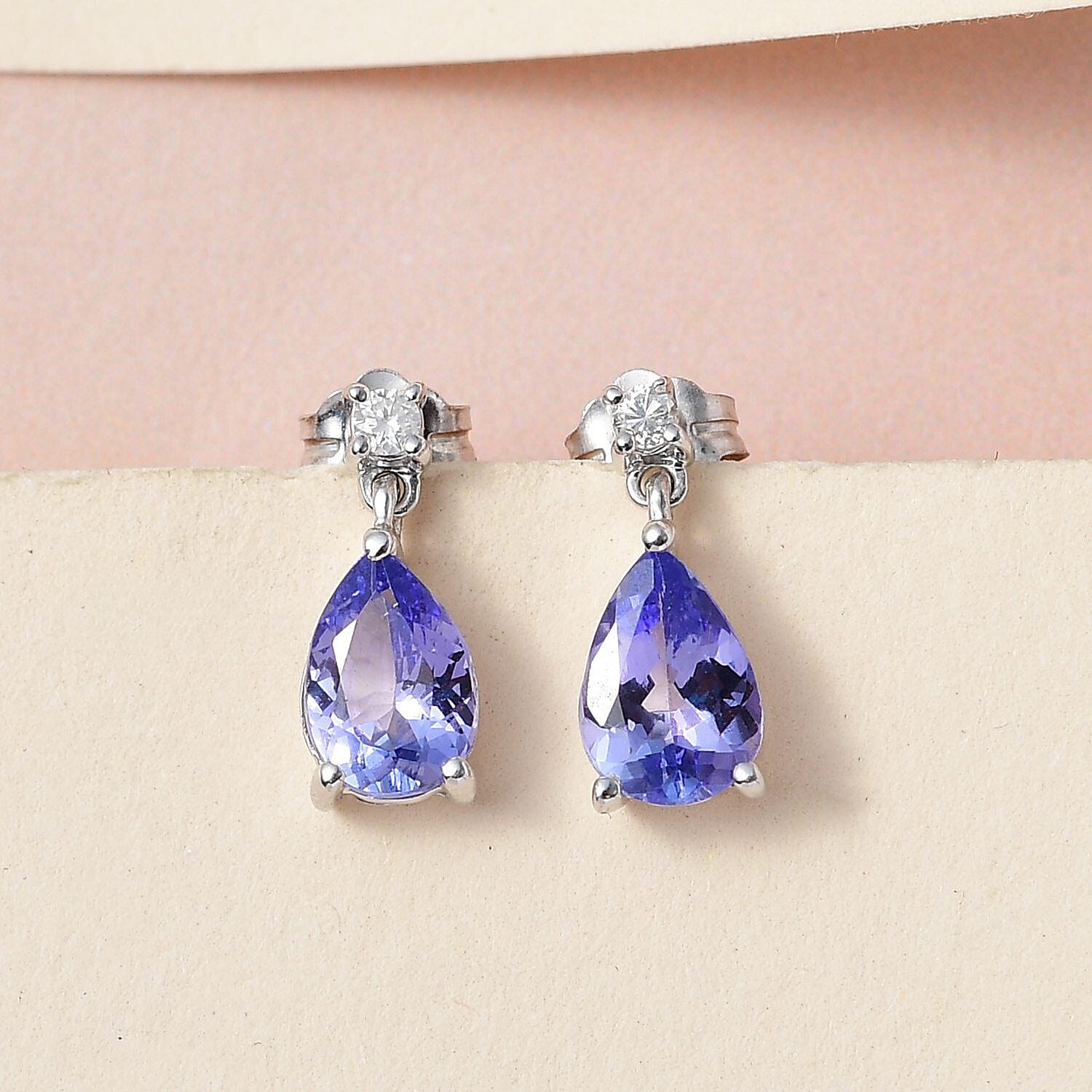 9K White Gold Tanzanite and Diamond (GH) Dangle Earrings 1.29 Ct