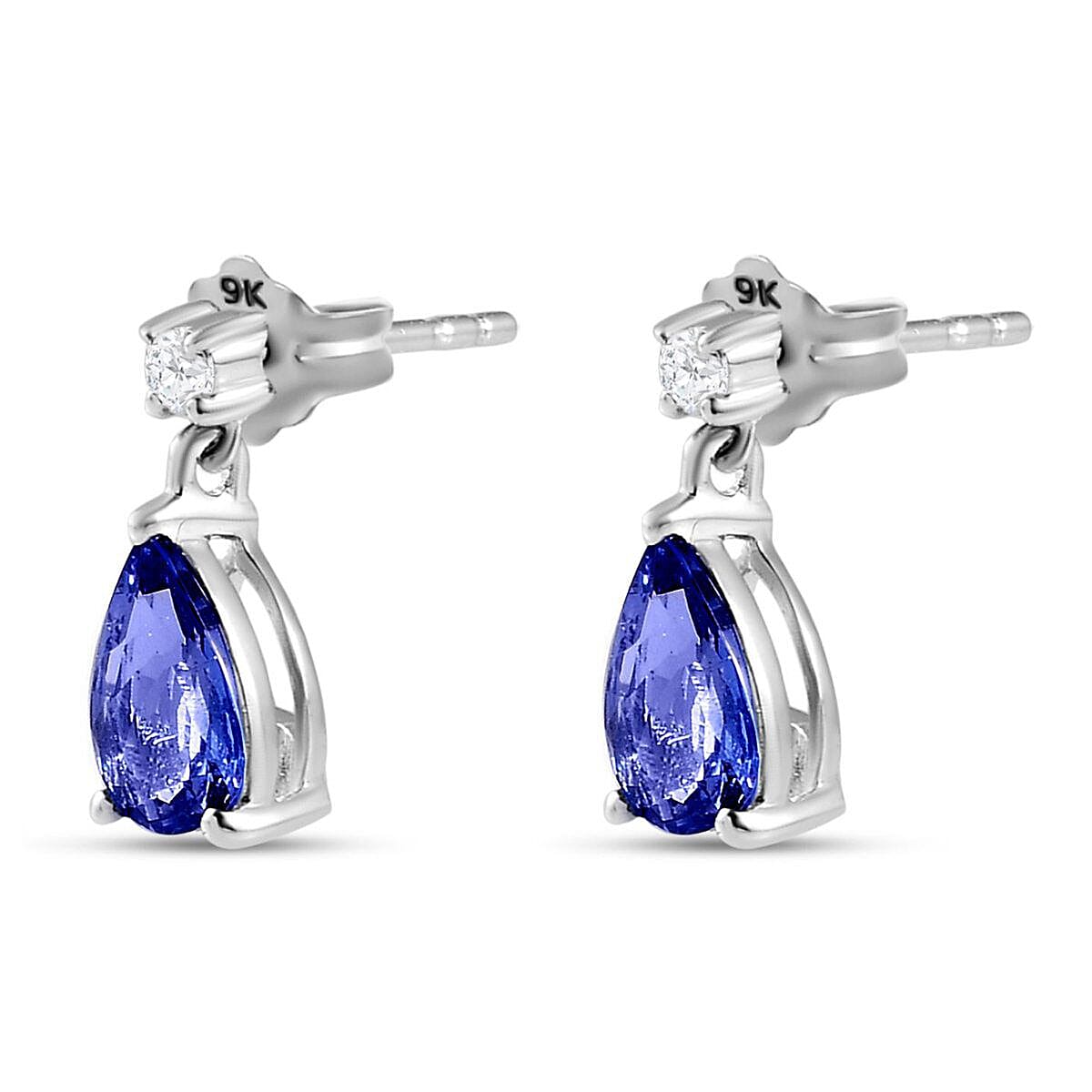 9K White Gold Tanzanite and Diamond (GH) Dangle Earrings 1.29 Ct