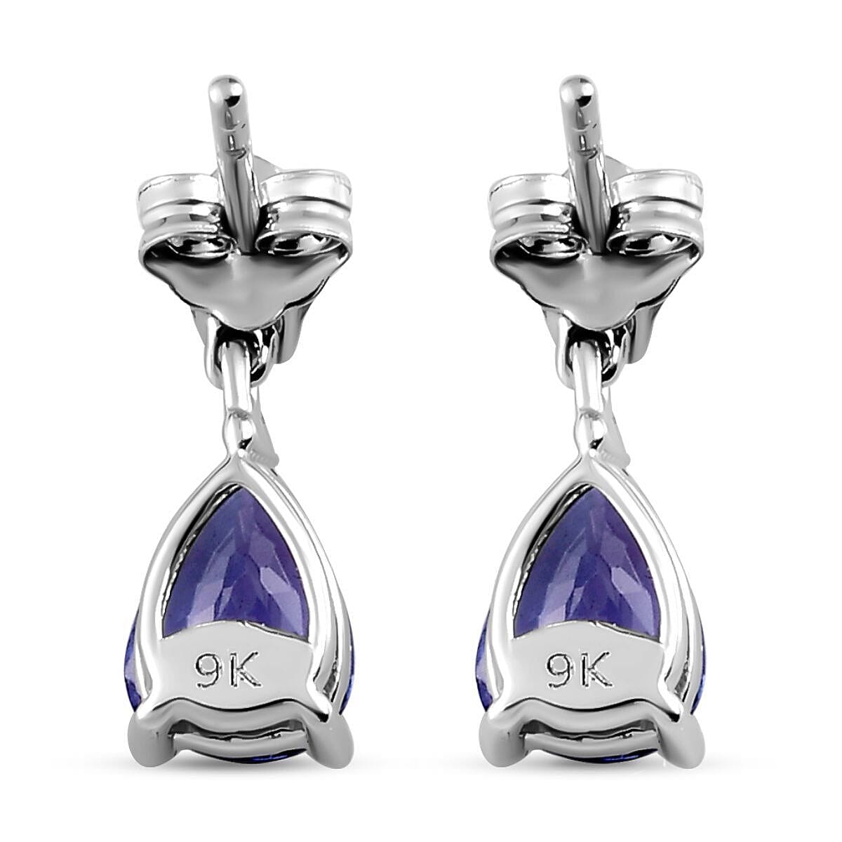 9K White Gold Tanzanite and Diamond (GH) Dangle Earrings 1.29 Ct