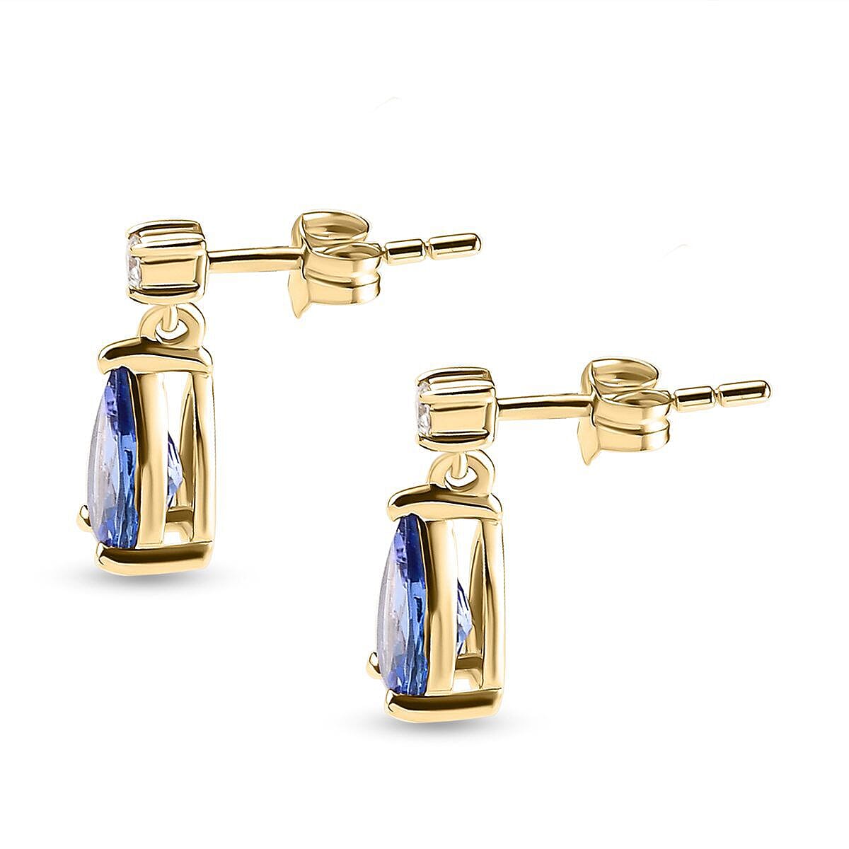 9K Yellow Gold Tanzanite and White Diamond (I4-GH) Dangle Earrings 1.29 Ct.