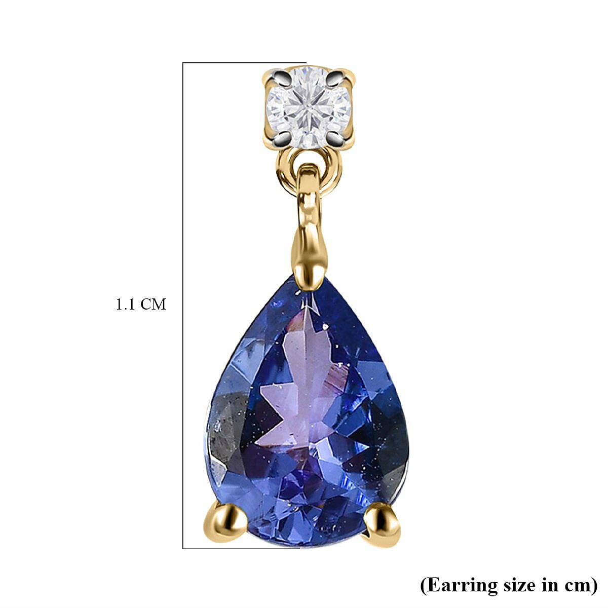 9K Yellow Gold Tanzanite and White Diamond (I4-GH) Dangle Earrings 1.29 Ct.