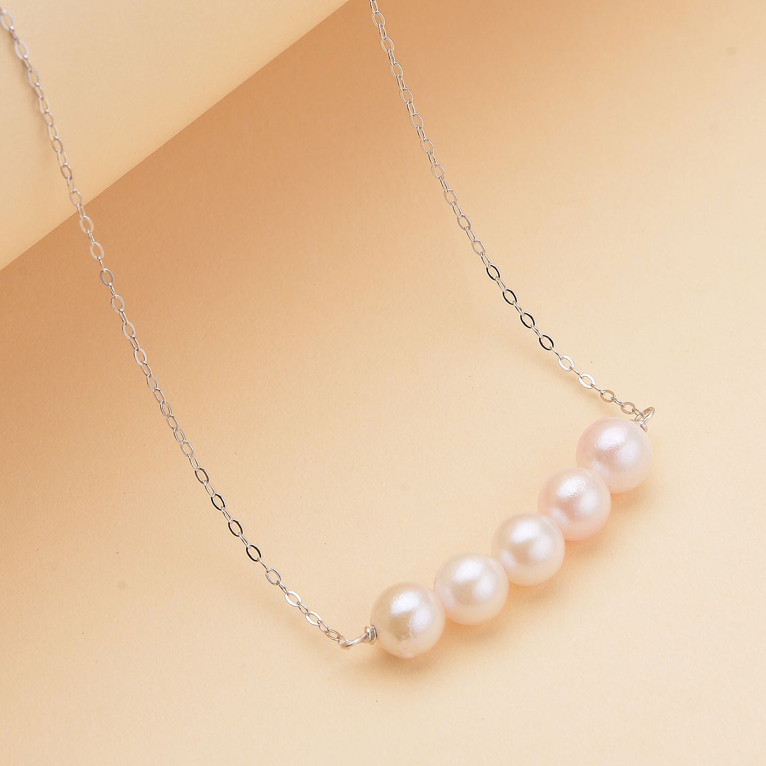 Japanese Akoya Pearl Necklace (Size - 18) in Rhodium Overlay Sterling Silver