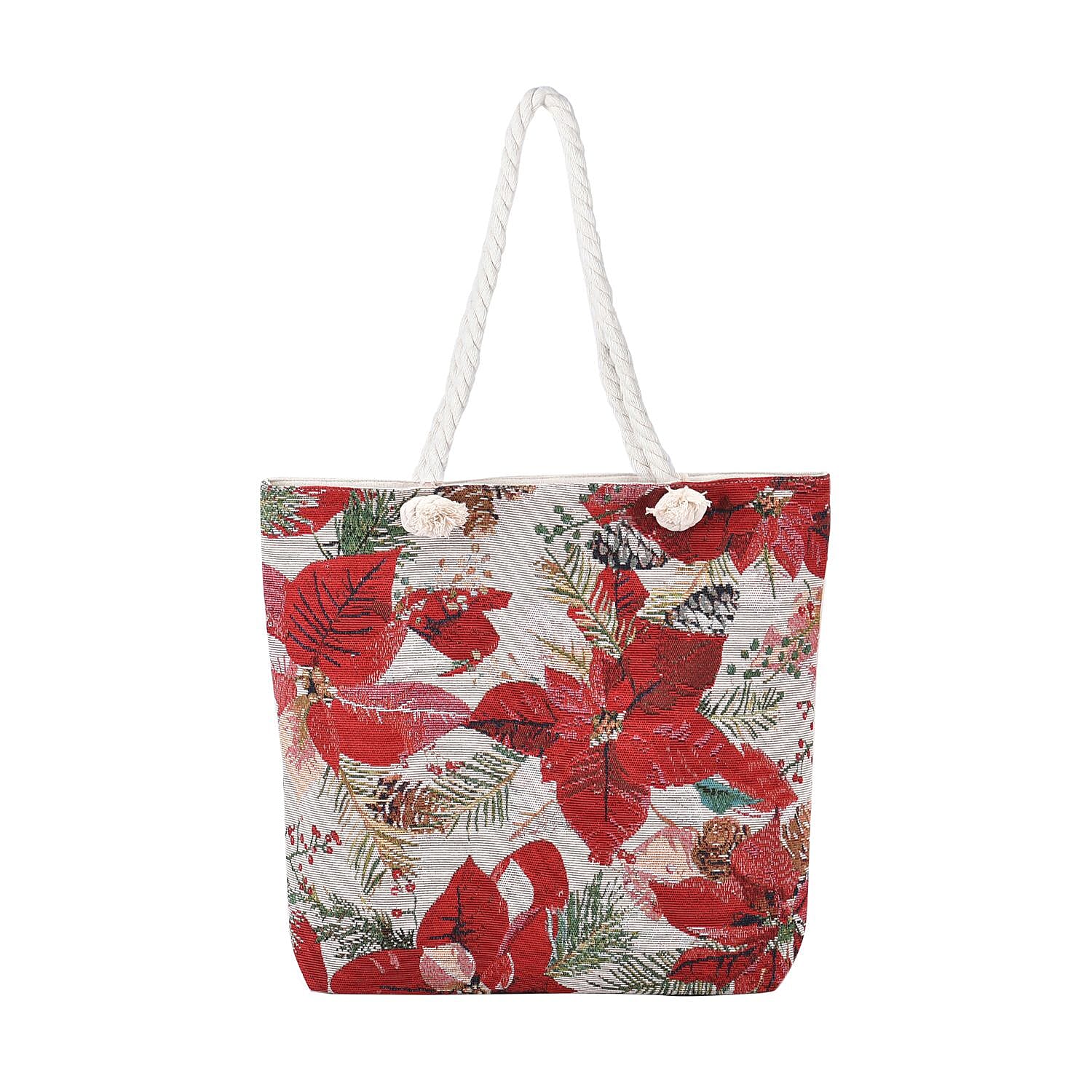 Floral Pattern Tote Bag (Size 45x36x30x9 Cm) - White